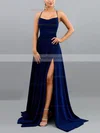 A-line Cowl Neck Glitter Sweep Train Split Front Prom Dresses #Favs020107871