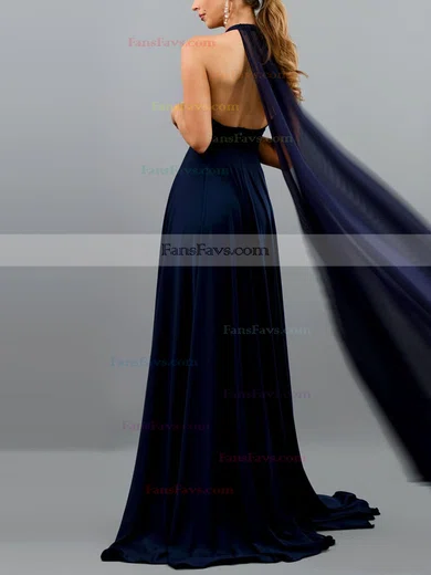 A-line Halter Chiffon Sweep Train Split Front Prom Dresses #Favs020107872