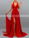 A-line Halter Chiffon Sweep Train Split Front Prom Dresses #Favs020107872