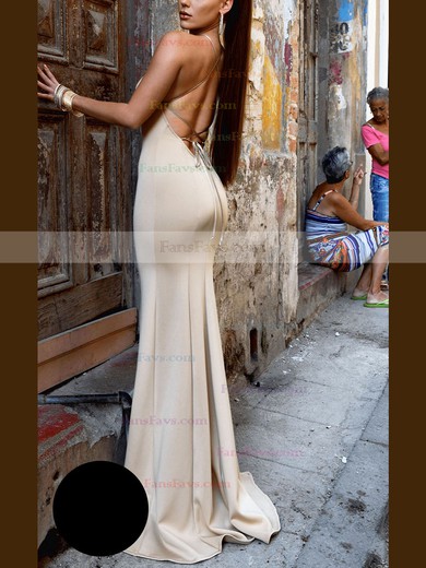 Trumpet/Mermaid Scoop Neck Satin Sweep Train Beading Prom Dresses #Favs020107874