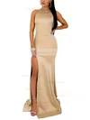 Trumpet/Mermaid Scoop Neck Satin Sweep Train Beading Prom Dresses #Favs020107874