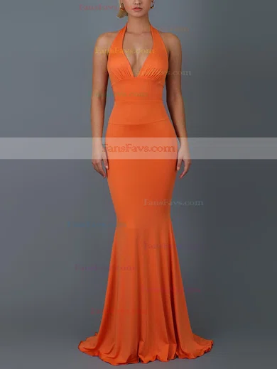 Trumpet/Mermaid Halter Jersey Sweep Train Bow Prom Dresses #Favs020107875