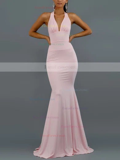 Trumpet/Mermaid Halter Jersey Sweep Train Bow Prom Dresses #Favs020107875