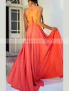 A-line V-neck Jersey Sweep Train Split Front Prom Dresses #Favs020107877