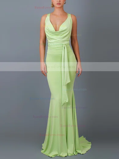 Trumpet/Mermaid Cowl Neck Jersey Sweep Train Bow Prom Dresses #Favs020107878