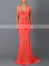 Trumpet/Mermaid Cowl Neck Jersey Sweep Train Bow Prom Dresses #Favs020107878