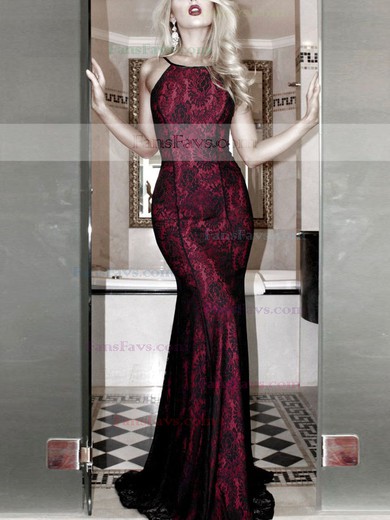 Trumpet/Mermaid Scoop Neck Lace Sweep Train Prom Dresses #Favs020107880