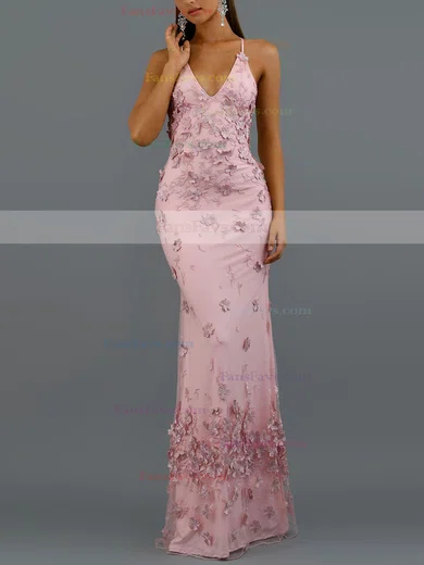 Trumpet/Mermaid V-neck Tulle Sweep Train Flower(s) Prom Dresses #Favs020107883