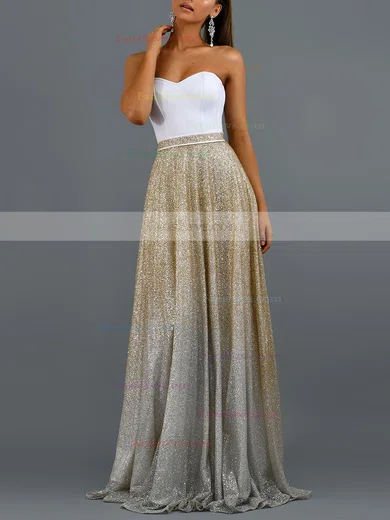 A-line Sweetheart Satin Glitter Sweep Train Prom Dresses #Favs020107885