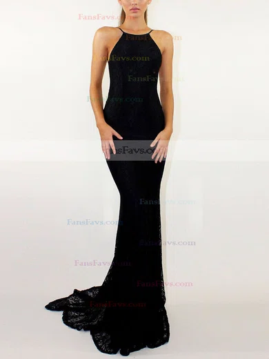 Trumpet/Mermaid Scoop Neck Lace Sweep Train Prom Dresses #Favs020107886