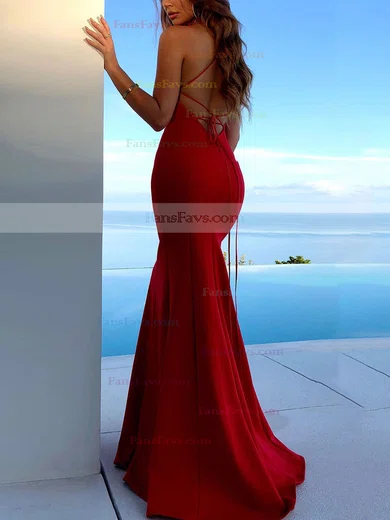 Trumpet/Mermaid Scoop Neck Stretch Crepe Sweep Train Split Front Prom Dresses #Favs020107893