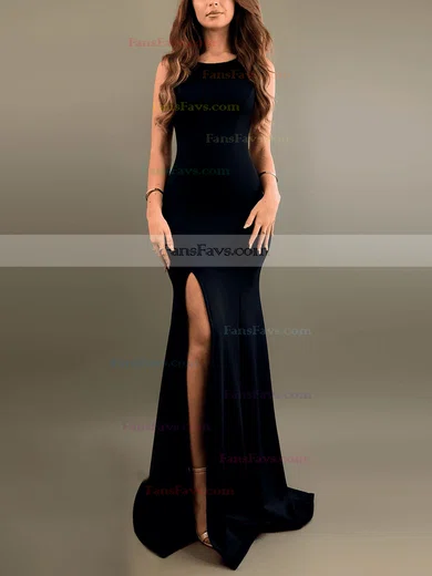 Trumpet/Mermaid Scoop Neck Stretch Crepe Sweep Train Split Front Prom Dresses #Favs020107893