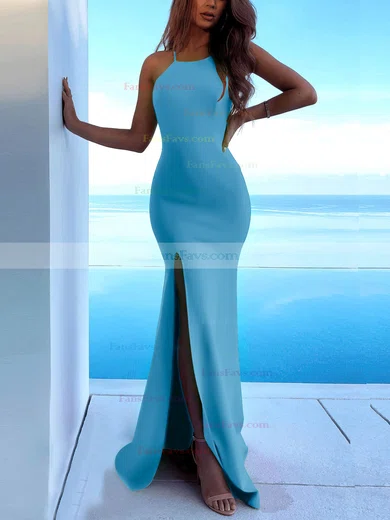 Trumpet/Mermaid Scoop Neck Stretch Crepe Sweep Train Split Front Prom Dresses #Favs020107893