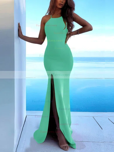 Trumpet/Mermaid Scoop Neck Stretch Crepe Sweep Train Split Front Prom Dresses #Favs020107893