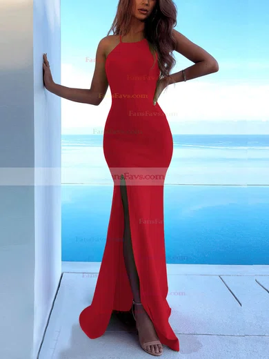 Trumpet/Mermaid Scoop Neck Stretch Crepe Sweep Train Split Front Prom Dresses #Favs020107893