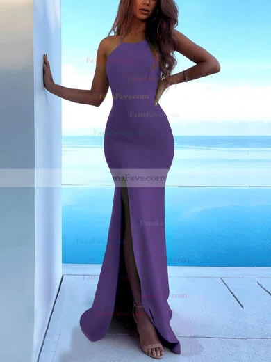 Trumpet/Mermaid Scoop Neck Stretch Crepe Sweep Train Split Front Prom Dresses #Favs020107893