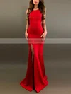 Trumpet/Mermaid Scoop Neck Stretch Crepe Sweep Train Split Front Prom Dresses #Favs020107893