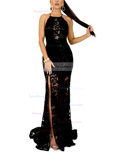 Trumpet/Mermaid Scoop Neck Lace Sweep Train Split Front Prom Dresses #Favs020107895