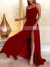 A-line Square Neckline Glitter Sweep Train Split Front Prom Dresses #Favs020107896