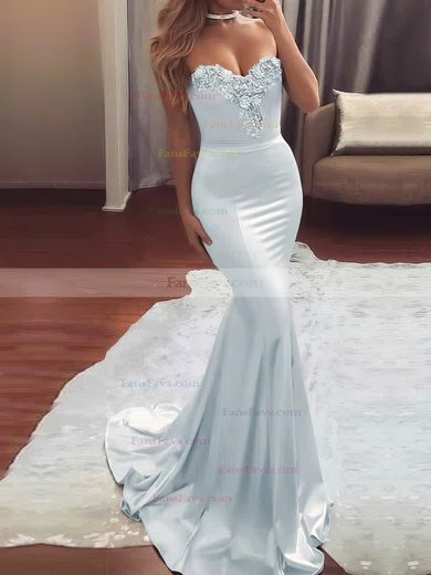 Trumpet/Mermaid Sweetheart Silk-like Satin Sweep Train Beading Prom Dresses #Favs020104831