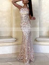 Trumpet/Mermaid Scoop Neck Lace Sweep Train Beading Prom Dresses #Favs020107900