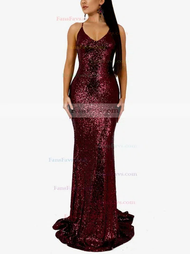 Trumpet/Mermaid V-neck Sequined Sweep Train Prom Dresses #Favs020107901