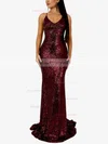 Trumpet/Mermaid V-neck Sequined Sweep Train Prom Dresses #Favs020107901