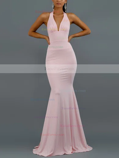 Trumpet/Mermaid Halter Jersey Sweep Train Bow Prom Dresses #Favs020107905