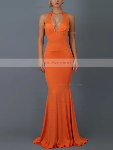 Trumpet/Mermaid Halter Jersey Sweep Train Bow Prom Dresses #Favs020107905