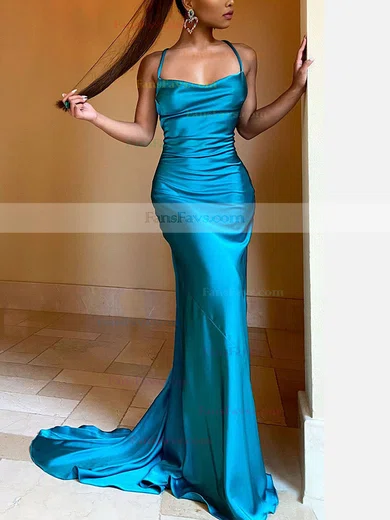 Trumpet/Mermaid Cowl Neck Silk-like Satin Sweep Train Prom Dresses #Favs020107908