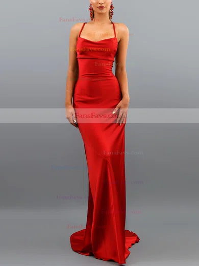 Trumpet/Mermaid Cowl Neck Silk-like Satin Sweep Train Prom Dresses #Favs020107908
