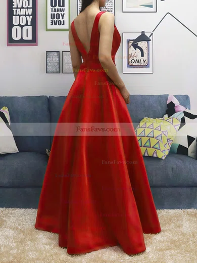 Princess V-neck Satin Floor-length Prom Dresses #Favs020104832