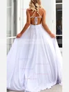 A-line V-neck Silk-like Satin Sweep Train Split Front Prom Dresses #Favs020107911