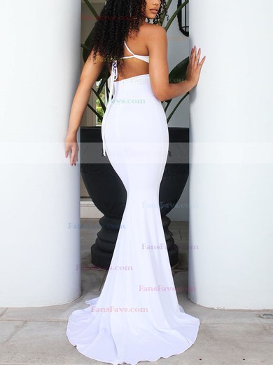 Trumpet/Mermaid V-neck Silk-like Satin Sweep Train Prom Dresses #Favs020107916