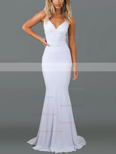 Trumpet/Mermaid V-neck Silk-like Satin Sweep Train Prom Dresses #Favs020107916