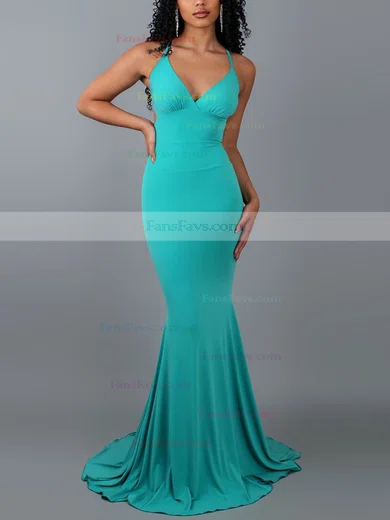 Trumpet/Mermaid V-neck Silk-like Satin Sweep Train Prom Dresses #Favs020107916