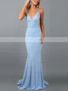 Trumpet/Mermaid V-neck Silk-like Satin Sweep Train Prom Dresses #Favs020107916