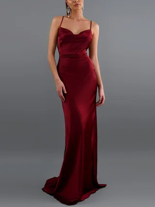Trumpet/Mermaid Cowl Neck Silk-like Satin Sweep Train Prom Dresses #Favs020107917 Trumpet/Mermaid Cowl Neck Silk-like Satin Sweep Train Prom Dresses #Favs020107917