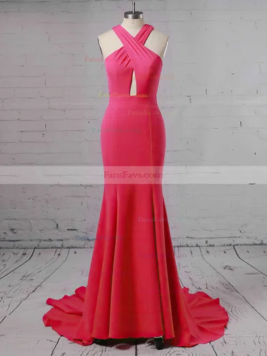 Trumpet/Mermaid Scoop Neck Stretch Crepe Sweep Train Prom Dresses #Favs020104835