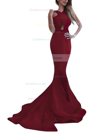 Trumpet/Mermaid Scoop Neck Stretch Crepe Sweep Train Prom Dresses #Favs020104835