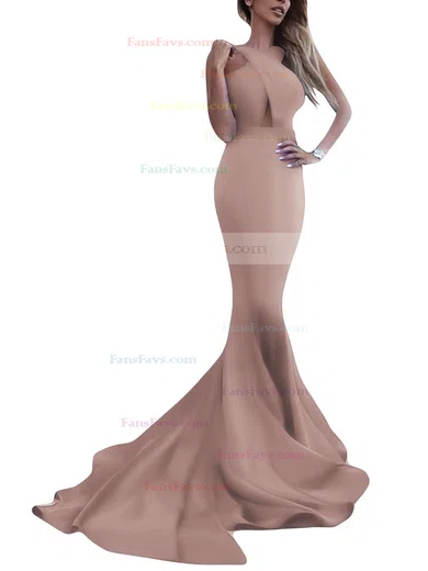 Trumpet/Mermaid Scoop Neck Stretch Crepe Sweep Train Prom Dresses #Favs020104835