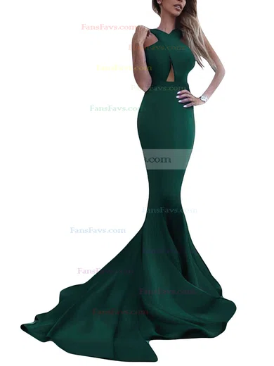 Trumpet/Mermaid Scoop Neck Stretch Crepe Sweep Train Prom Dresses #Favs020104835