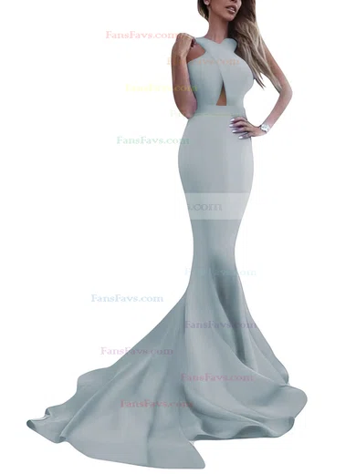 Trumpet/Mermaid Scoop Neck Stretch Crepe Sweep Train Prom Dresses #Favs020104835