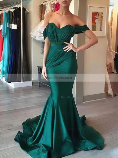 Trumpet/Mermaid Off-the-shoulder Jersey Sweep Train Ruffles Prom Dresses #Favs020104844