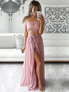A-line Off-the-shoulder Chiffon Floor-length Sashes / Ribbons Prom Dresses #Favs020104851