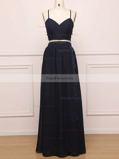 A-line V-neck Silk-like Satin Floor-length Lace Prom Dresses #Favs020104865