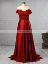 A-line Off-the-shoulder Silk-like Satin Sweep Train Appliques Lace Prom Dresses #Favs020104879