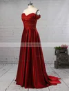 A-line Off-the-shoulder Silk-like Satin Sweep Train Appliques Lace Prom Dresses #Favs020104879