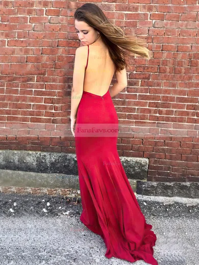 Sheath/Column V-neck Jersey Sweep Train Split Front Prom Dresses #Favs020104887