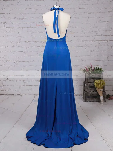 Sheath/Column V-neck Jersey Sweep Train Split Front Prom Dresses #Favs020103559